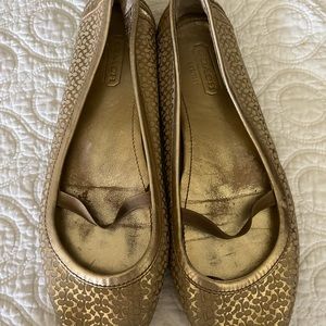 Coach ballet flats. Signature gold. Slightly worn. Size 8